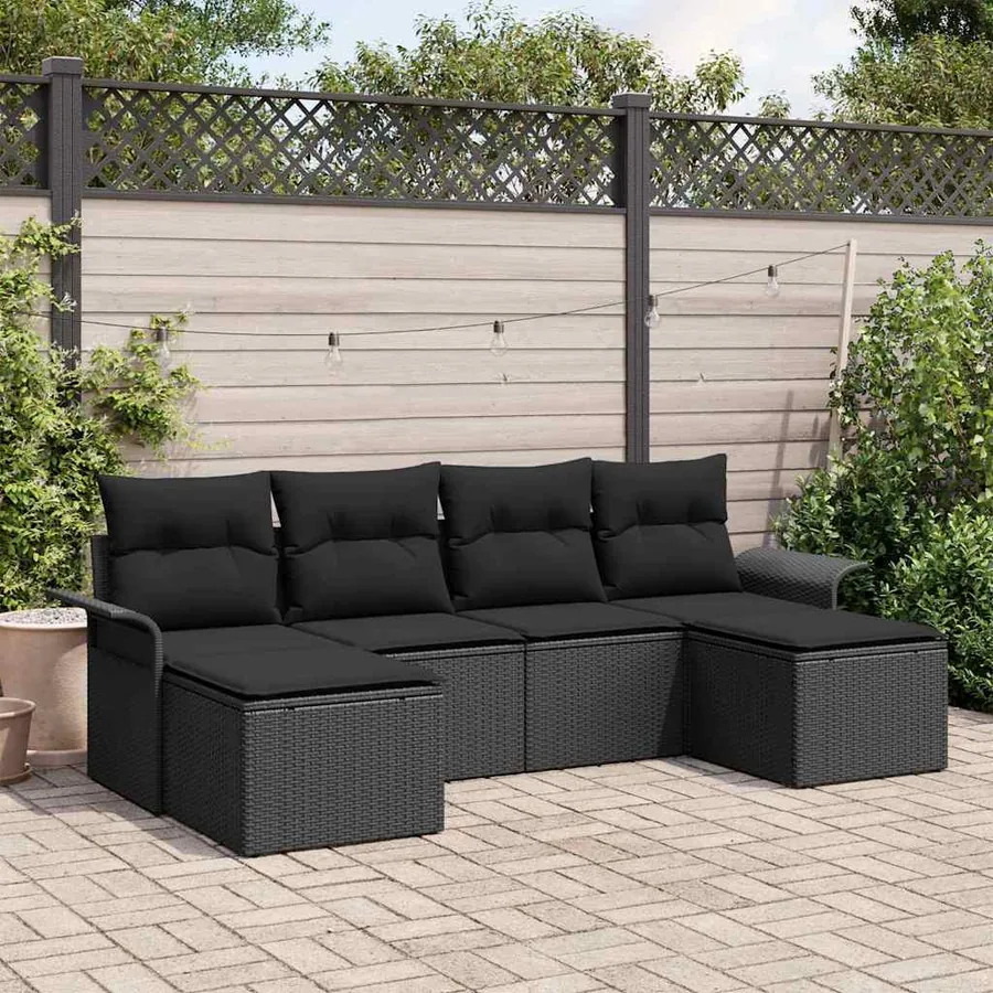 Ensemble de canapé de jardin avec stockage 6 pcs Noir polyrotin