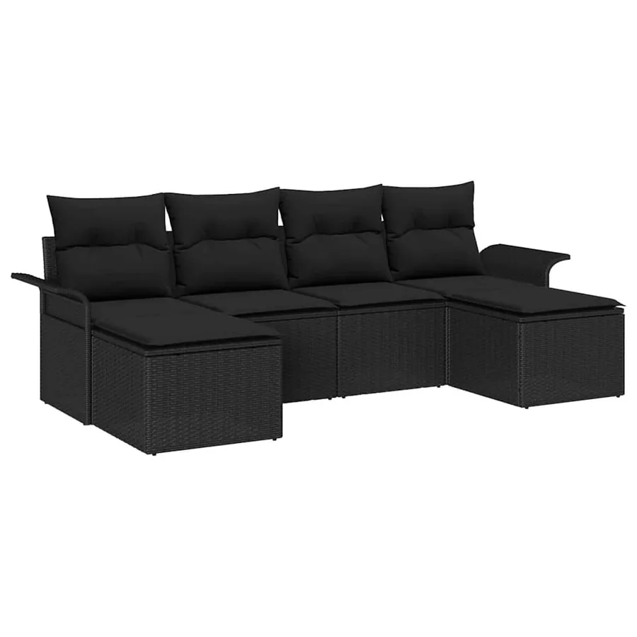 Ensemble de canapé de jardin avec stockage 6 pcs Noir polyrotin - 2