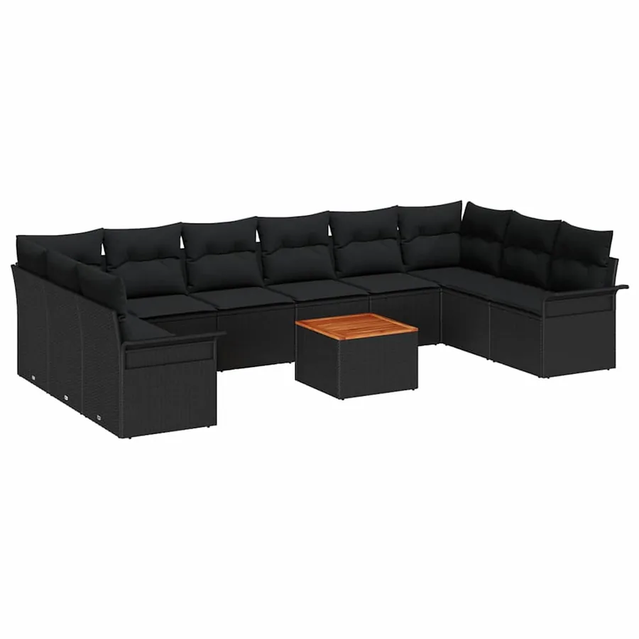 Ensemble de canapé de jardin 11 pcs Noir polyrotin - 2