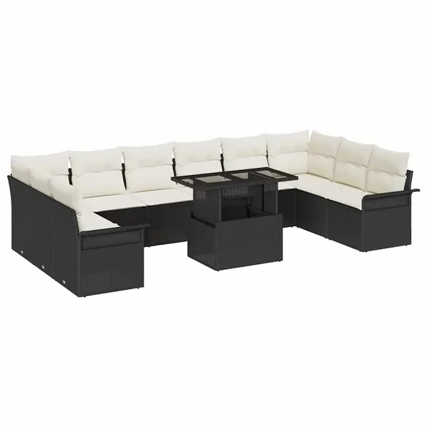 Ensemble de canapé de jardin 11 pcs Noir Poly Rattan