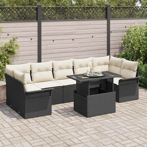 Ensemble de canapé de jardin avec coussin 8 pcs Noir Poly rotin