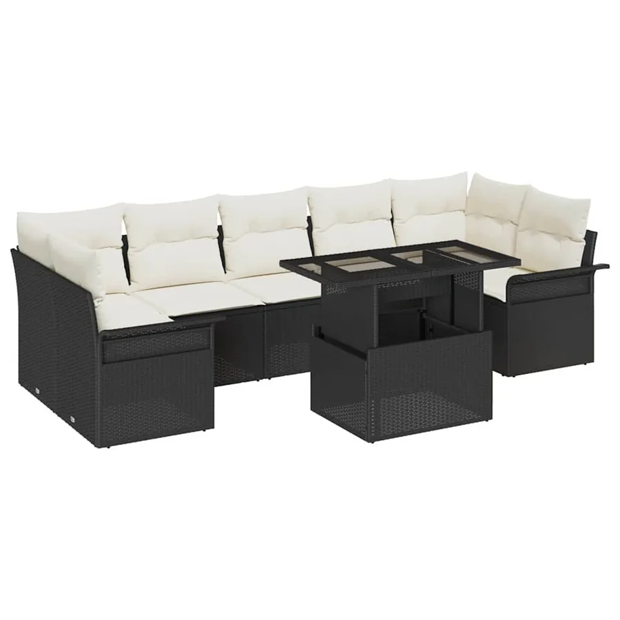 Ensemble de canapé de jardin avec coussin 8 pcs Noir Poly rotin - 2