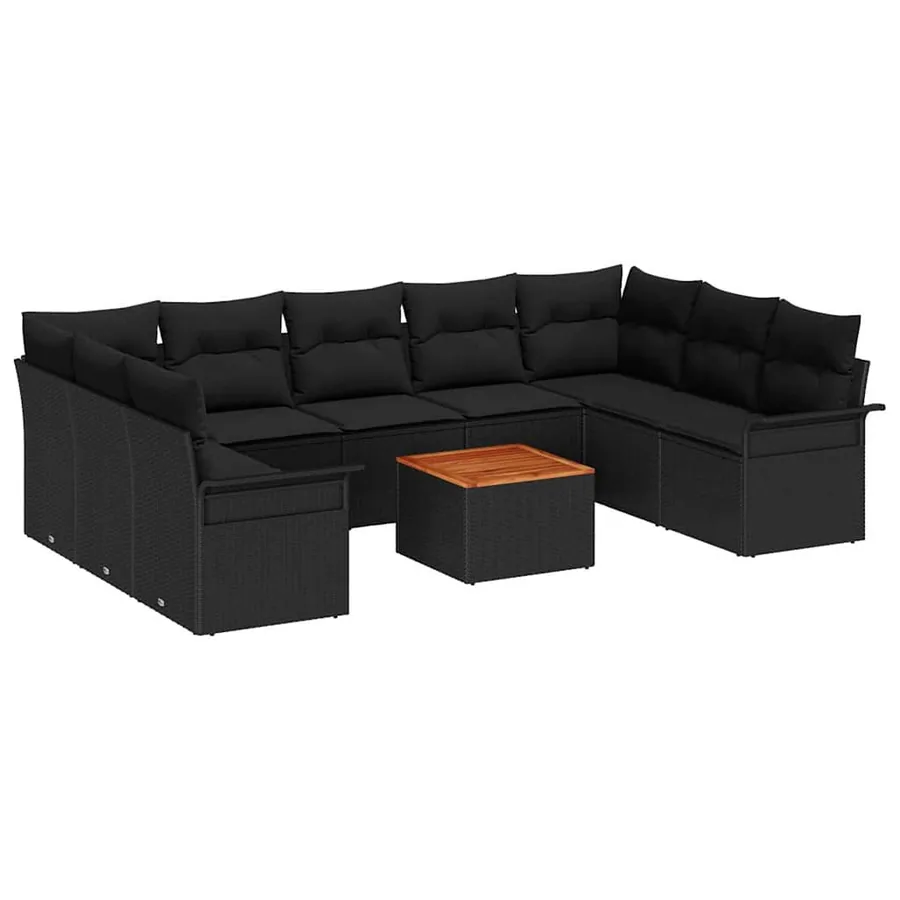 Ensemble de canapé de jardin 10 pcs Noir polyrotin - 2