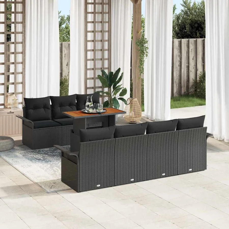 Ensemble de canapé de jardin 8 pcs Noir Poly rotin