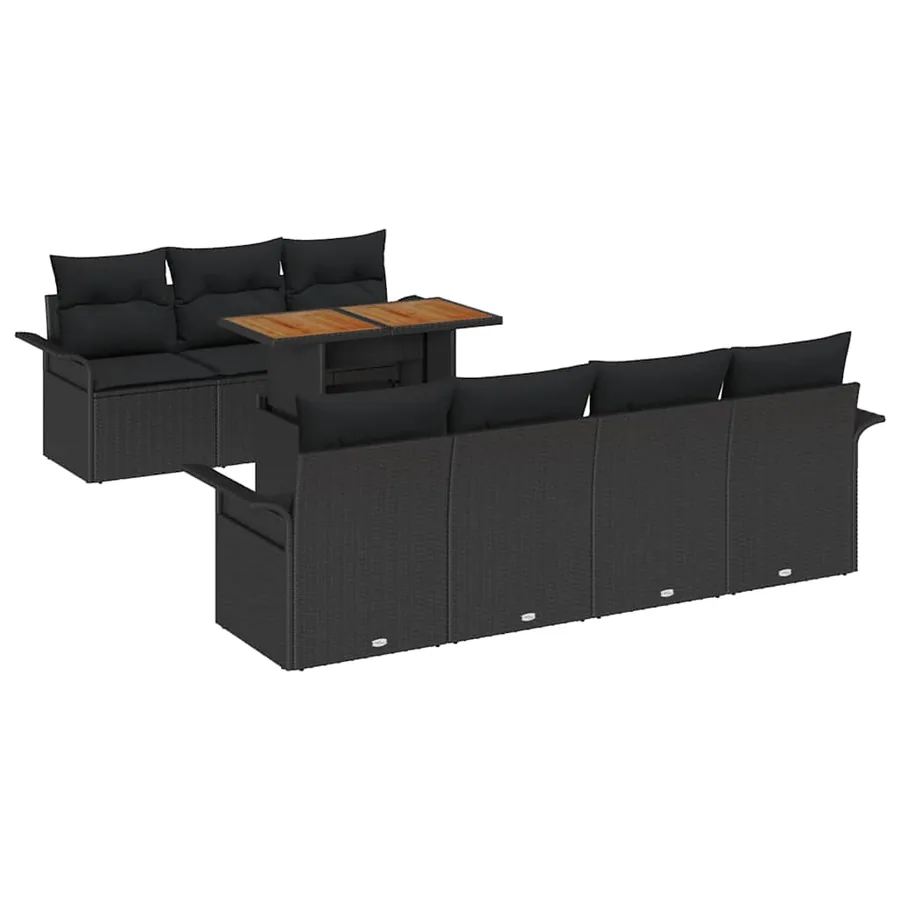 Ensemble de canapé de jardin 8 pcs Noir Poly rotin - 2