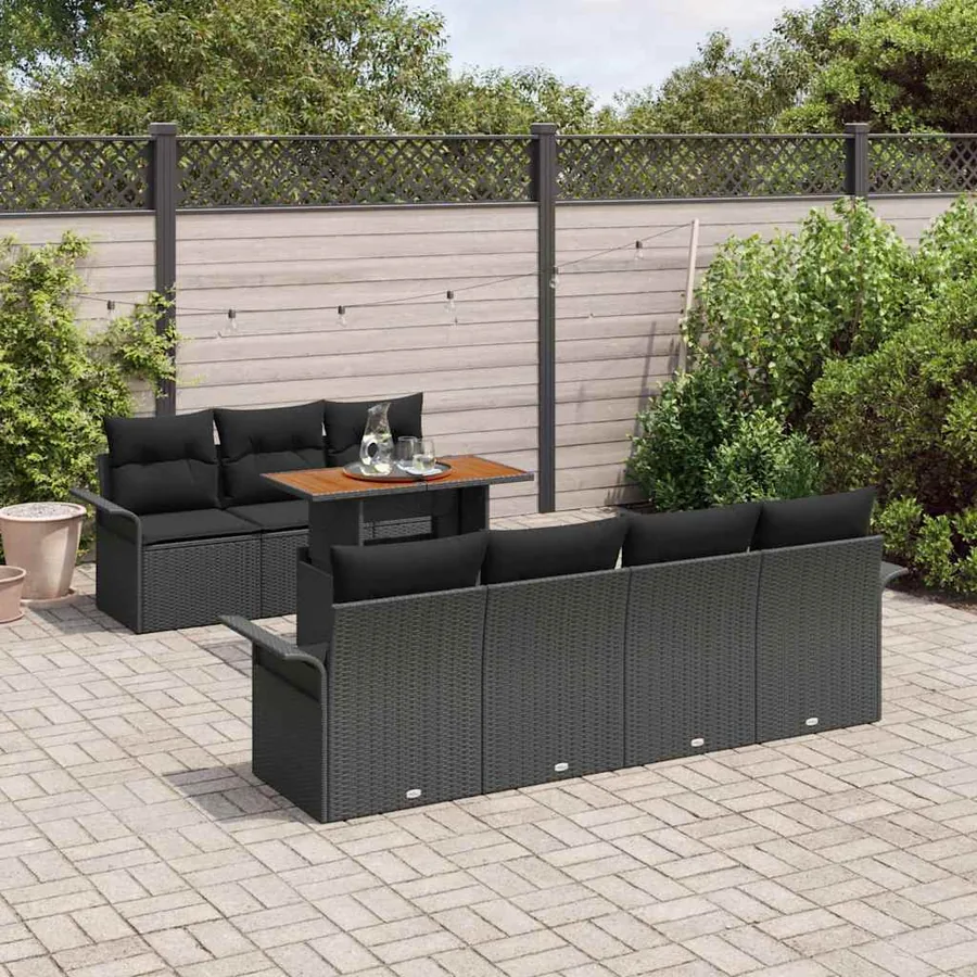 Ensemble de canapé de jardin 8 pcs Noir Poly rotin - 3