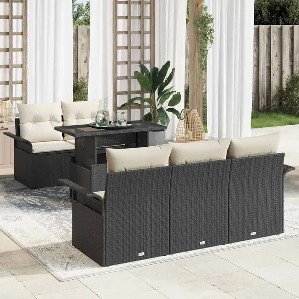 Ensemble de canapé de jardin 6 pcs Noir Poly Rattan