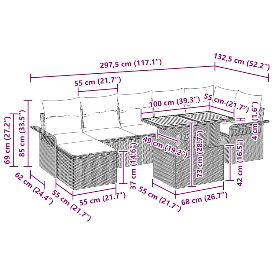 Ensemble de canapé de jardin 8 pcs Noir Poly rotin - 16
