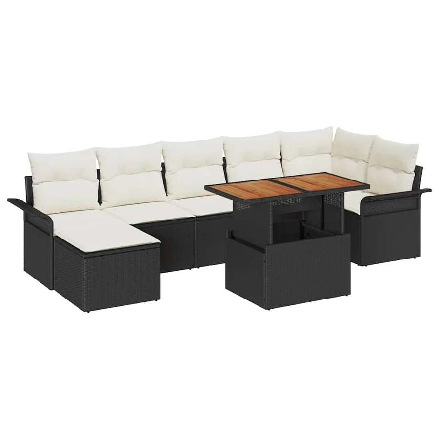 Ensemble de canapé de jardin 8 pcs Noir Poly rotin - 2
