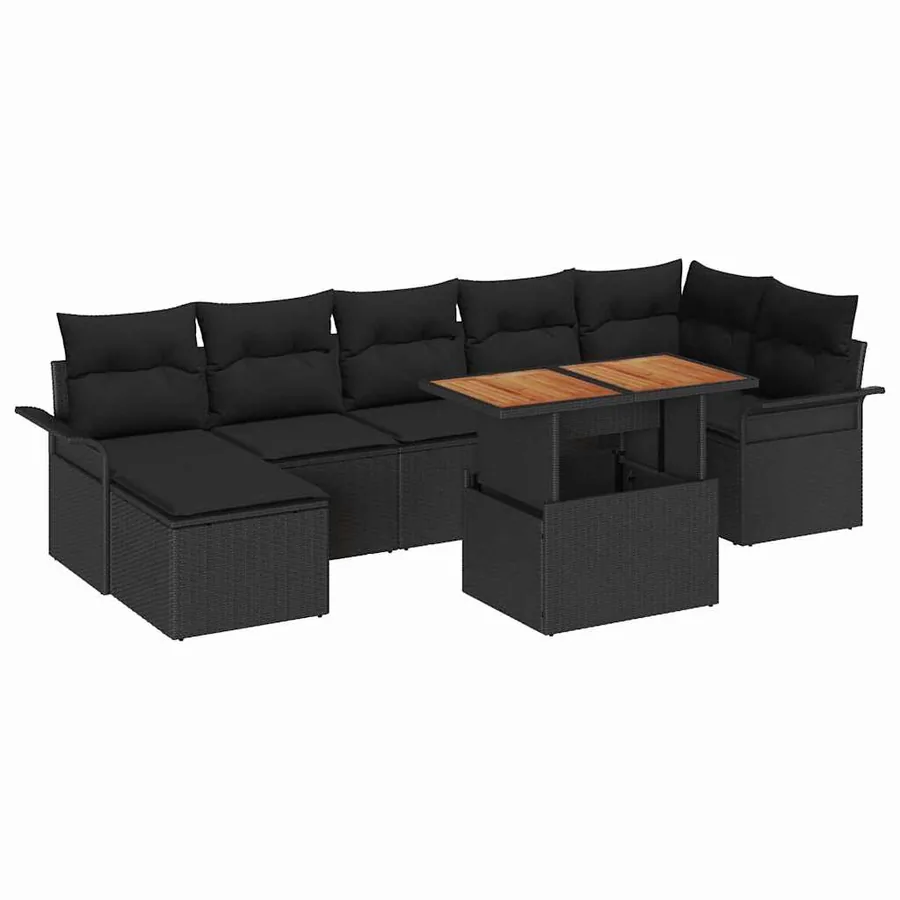 Ensemble de canapé de jardin 8 pcs Noir Poly rotin - 2