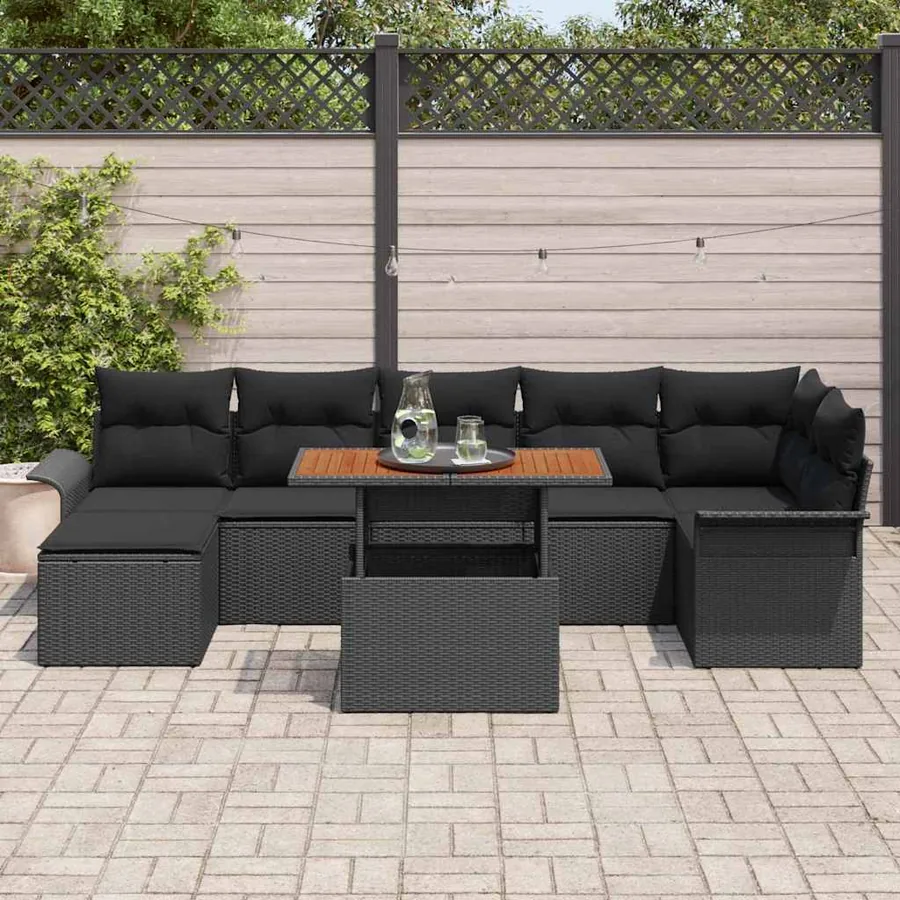 Ensemble de canapé de jardin 8 pcs Noir Poly rotin - 3