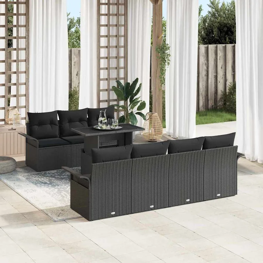 Ensemble de canapé de jardin 8 pcs Noir Poly Rattan