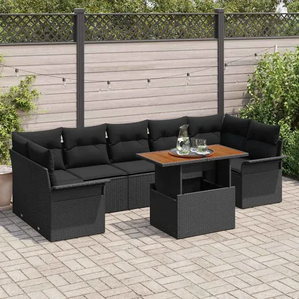 Ensemble de canapé de jardin 8 pcs Noir Poly rotin