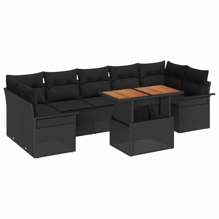 Ensemble de canapé de jardin 8 pcs Noir Poly rotin - 2