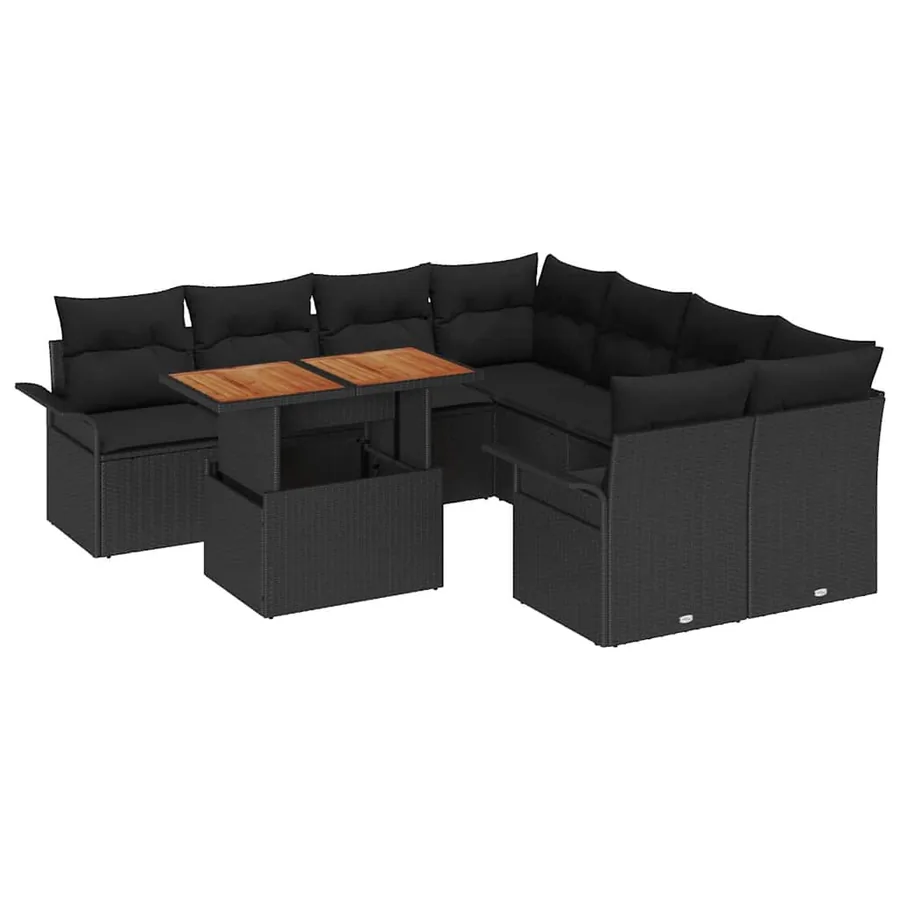 Ensemble de canapé de jardin 9 pcs Noir Poly rotin - 2