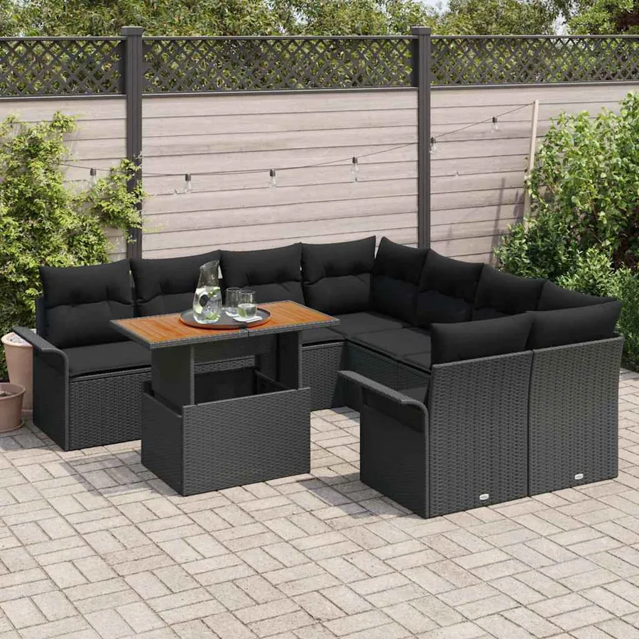 Ensemble de canapé de jardin 9 pcs Noir Poly rotin - 3