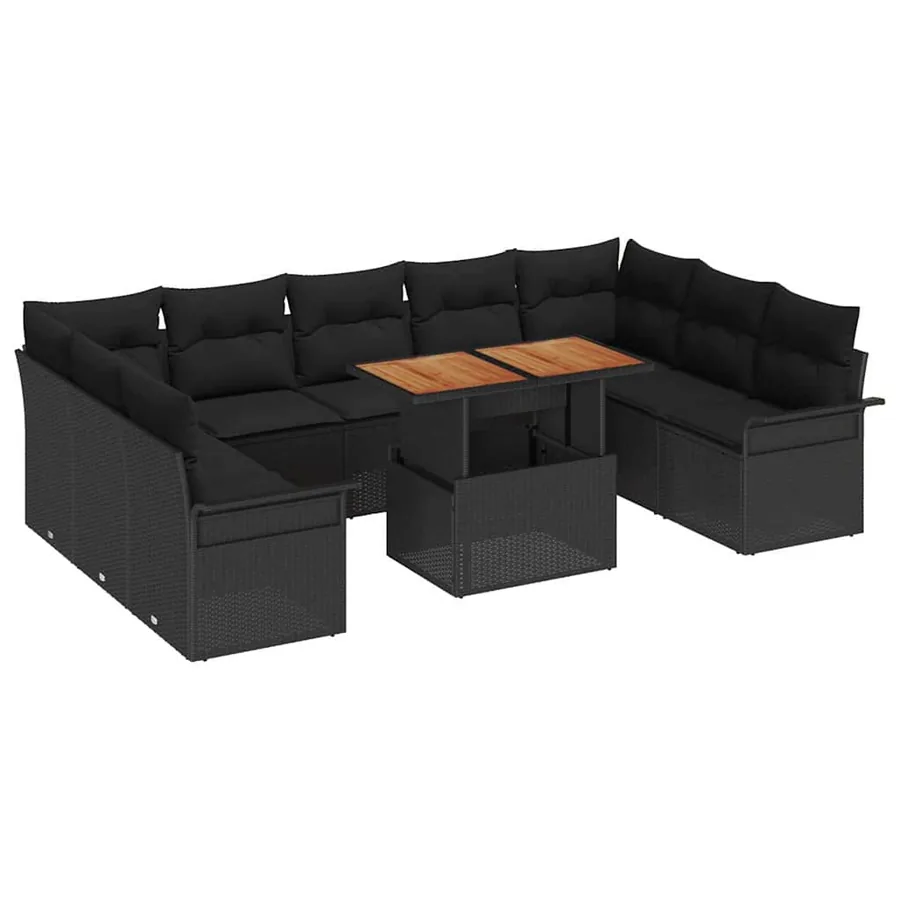 Ensemble de canapé de jardin 10 pcs Noir Poly rotin - 2