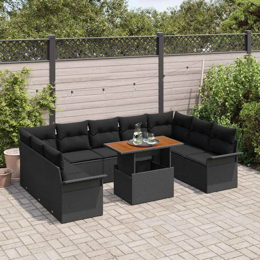 Ensemble de canapé de jardin 10 pcs Noir Poly rotin - 3