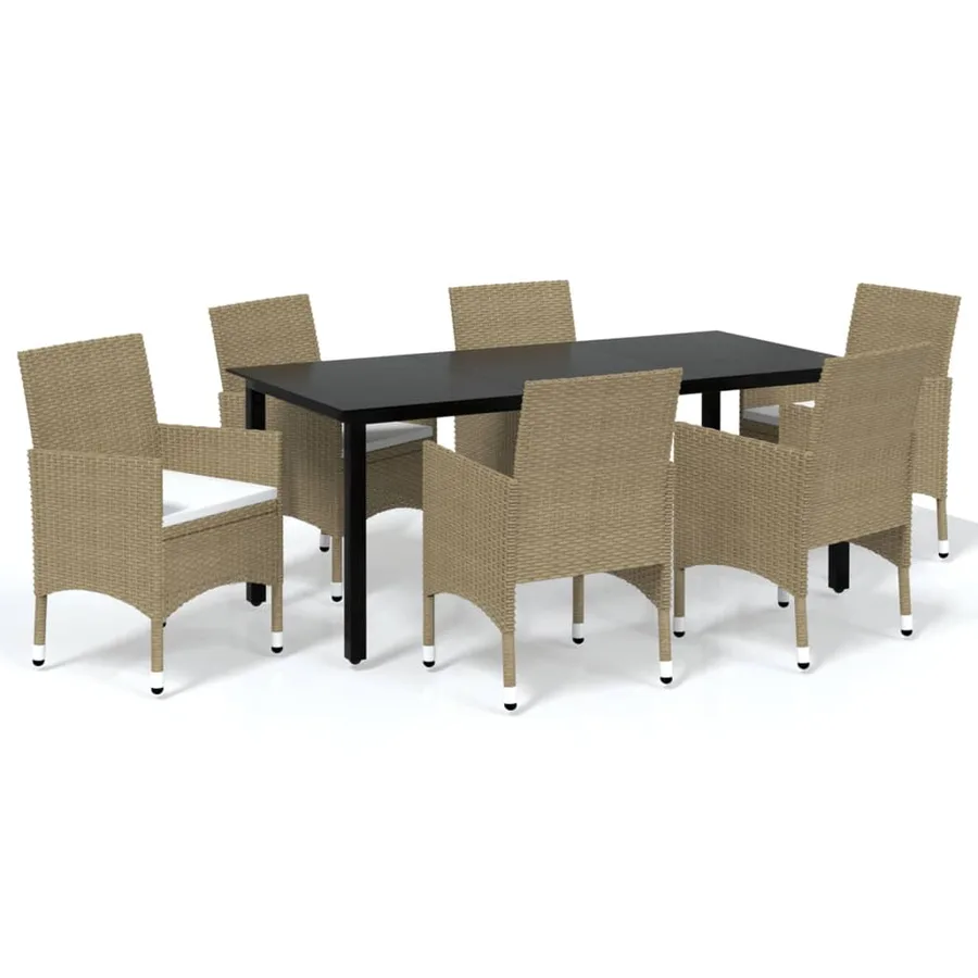 Ensemble à manger de jardin et coussins 7 pcs Poly rotin Beige - 2