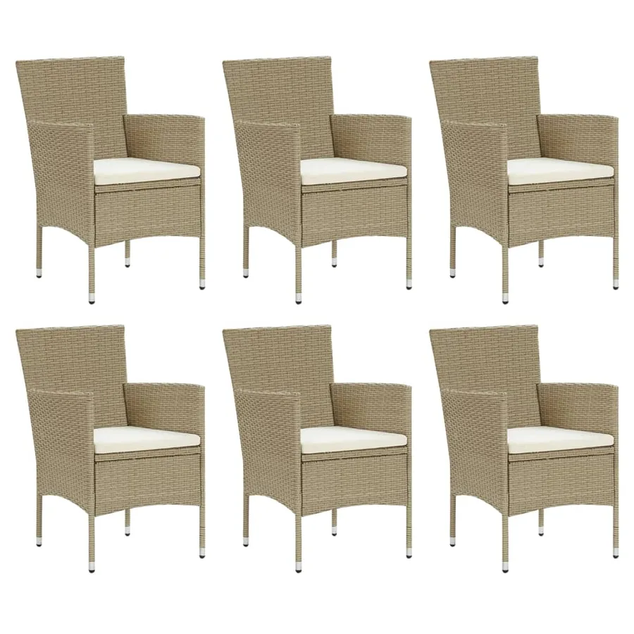 Ensemble à manger de jardin et coussins 7 pcs Poly rotin Beige - 3