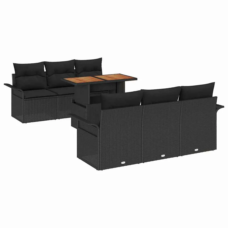 Ensemble de canapé de jardin 7 pcs Noir Poly rotin - 2