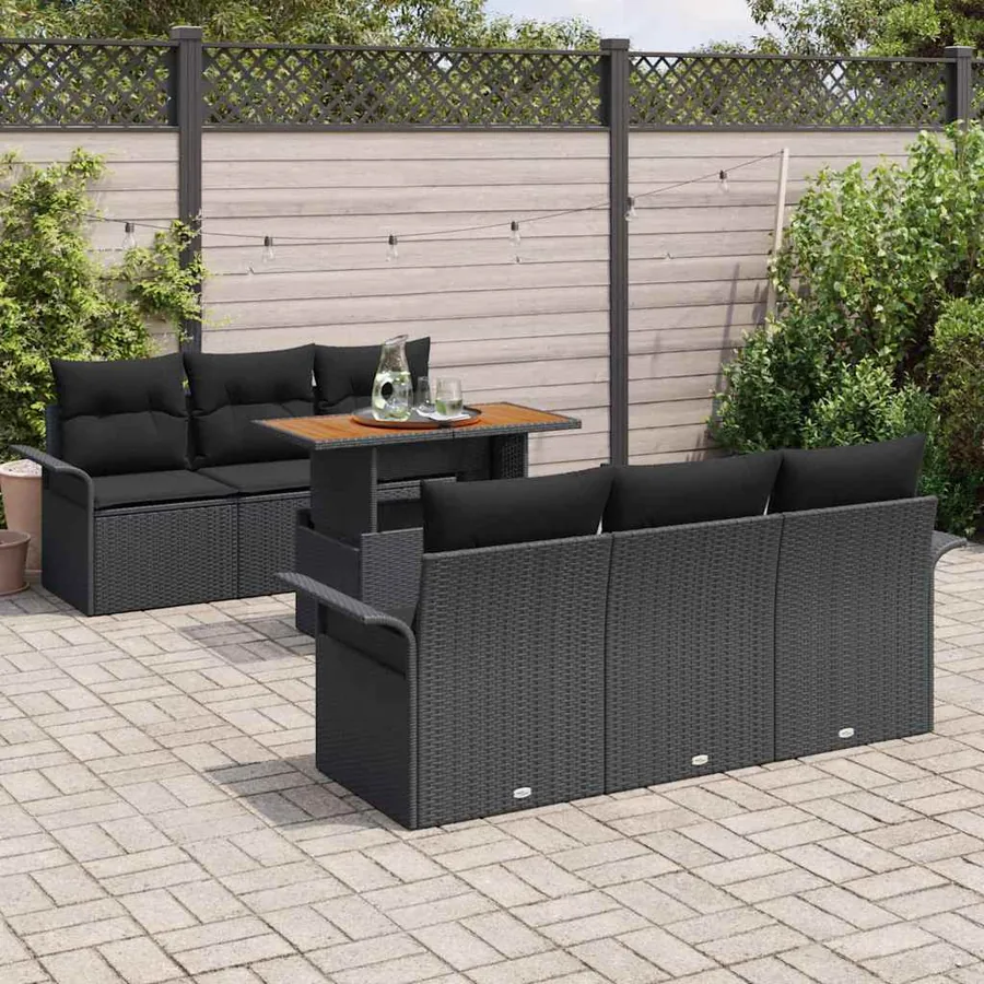 Ensemble de canapé de jardin 7 pcs Noir Poly rotin - 3