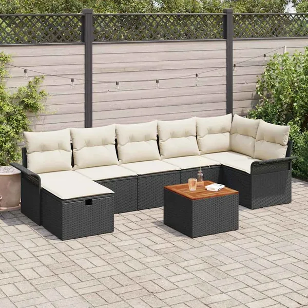 Ensemble de canapé de jardin avec coussin 8 pcs Noir Poly rotin