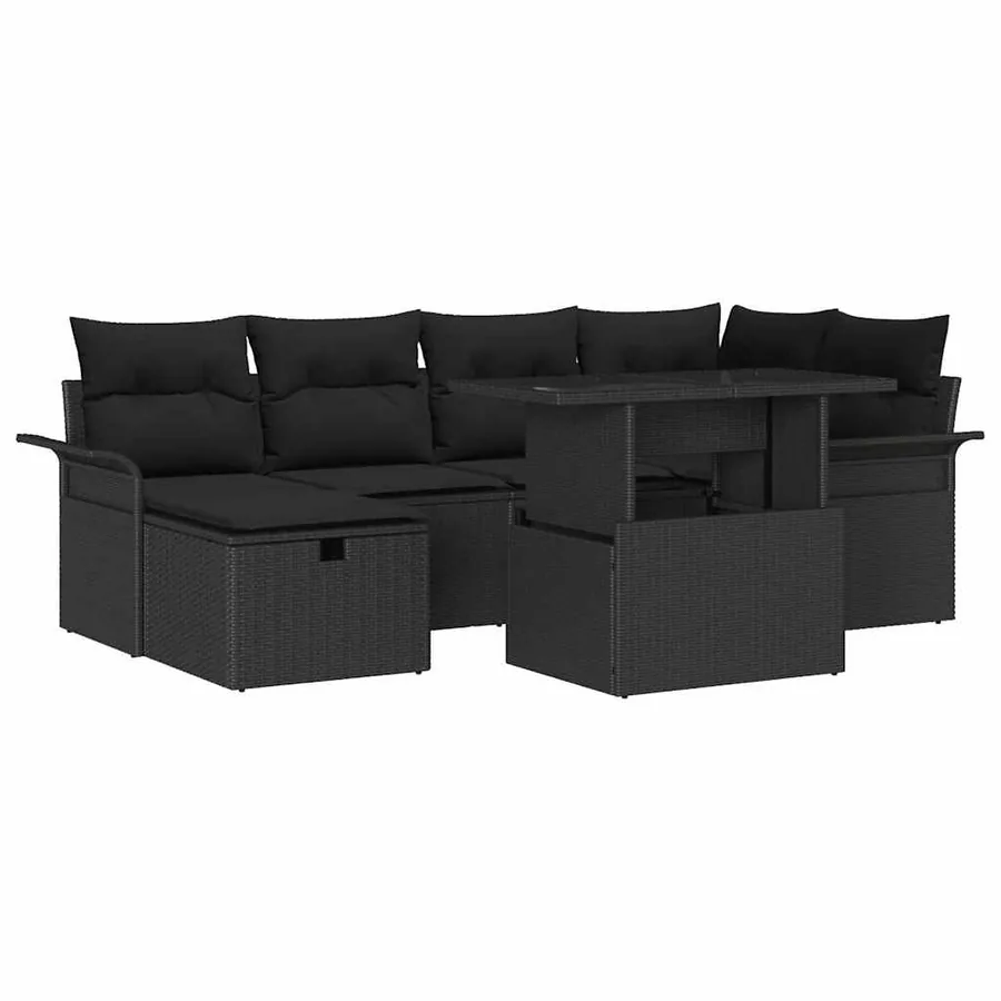 Ensemble de canapé de jardin avec coussin 7 pcs Noir polyrotin - 2
