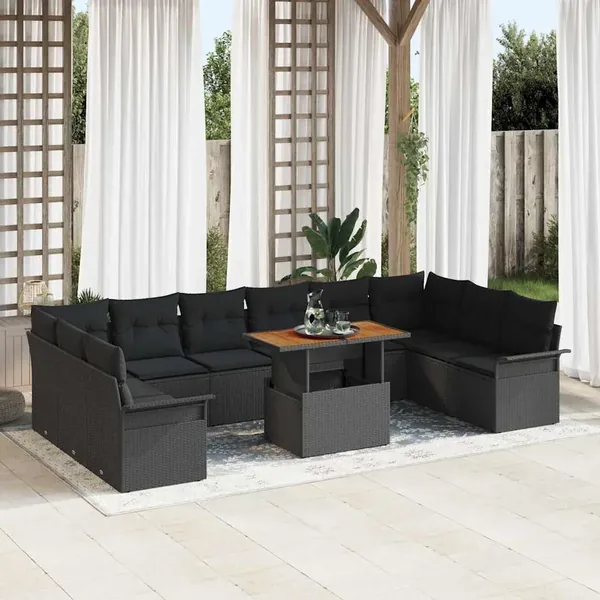 Ensemble de canapé de jardin 9 pcs Noir Poly rotin