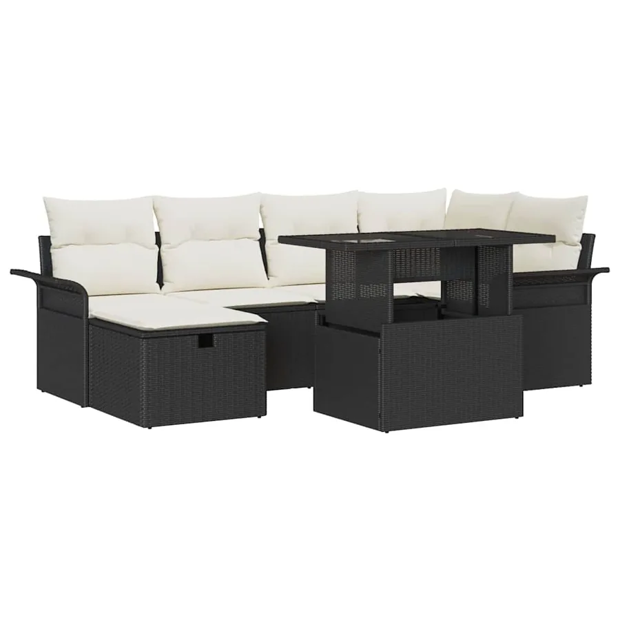 Ensemble de canapé de jardin avec coussin 7 pcs Noir Poly rotin - 2