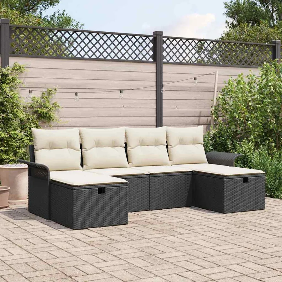Ensemble de canapé de jardin avec coussin 6 pcs Poly rotin