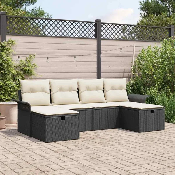 Ensemble de canapé de jardin avec coussin 6 pcs Poly rotin