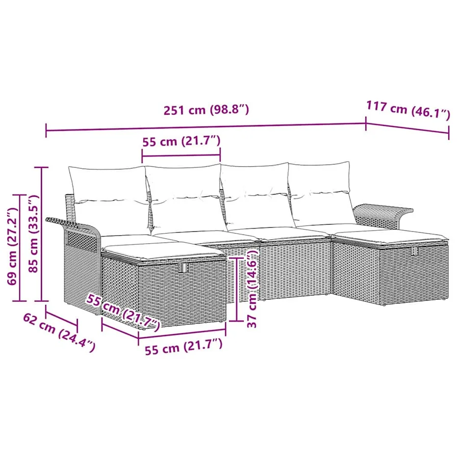 Ensemble de canapé de jardin avec coussin 6 pcs Poly rotin - 12