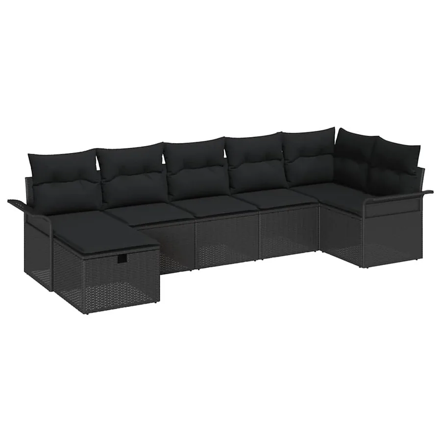Ensemble de canapé de jardin avec coussin 7 pcs Noir Poly rotin - 2