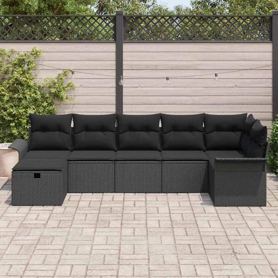 Ensemble de canapé de jardin avec coussin 7 pcs Noir Poly rotin - 3