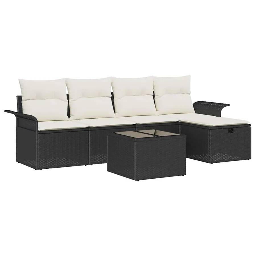 Ensemble de canapé de jardin avec coussin 6 pcs Noir Poly rotin - 2