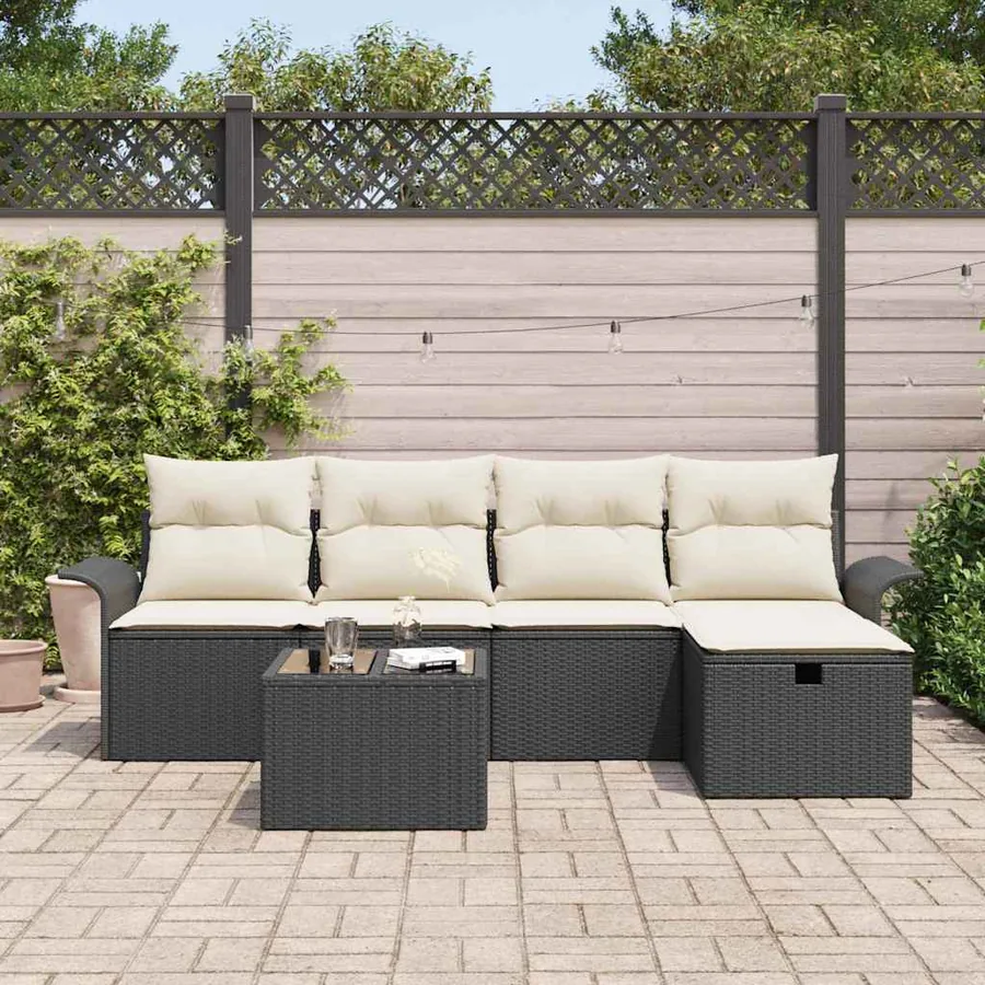 Ensemble de canapé de jardin avec coussin 6 pcs Noir Poly rotin - 3