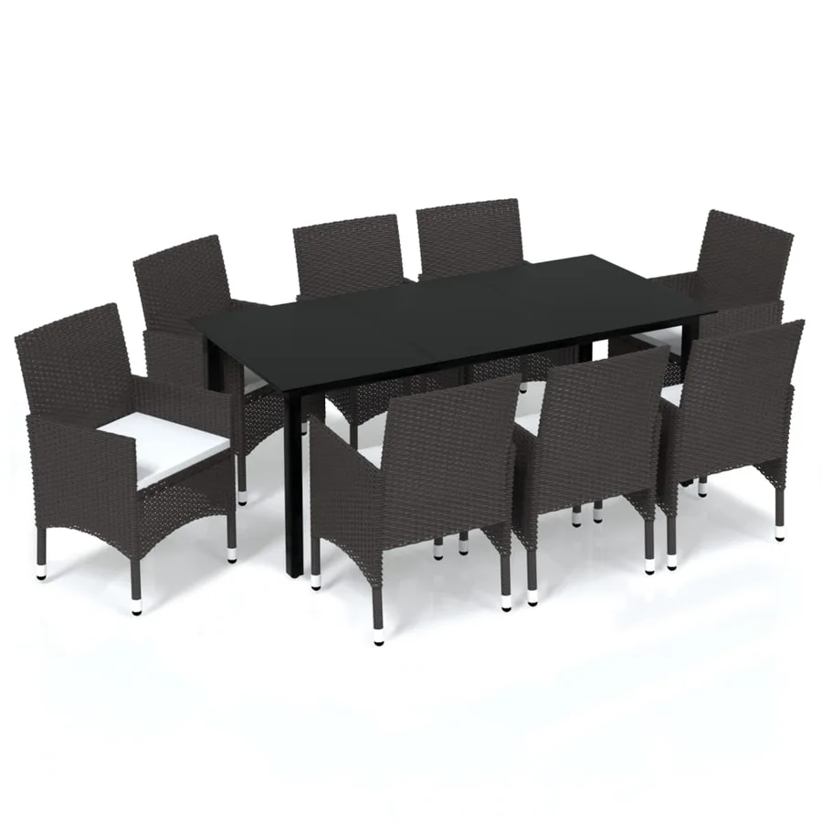 Ensemble à manger de jardin et coussins 9 pcs Poly rotin Marron - 2