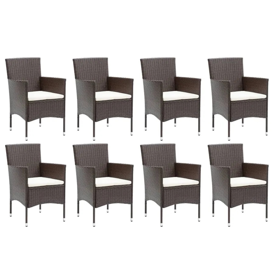 Ensemble à manger de jardin et coussins 9 pcs Poly rotin Marron - 3