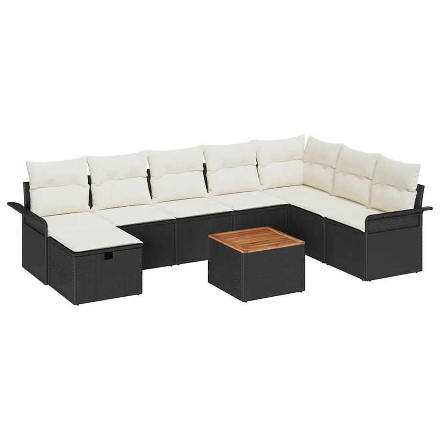 Ensemble de canapé de jardin avec coussin 9 pcs Noir Poly rotin - 2