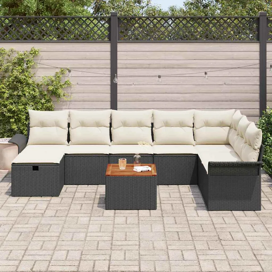 Ensemble de canapé de jardin avec coussin 9 pcs Noir Poly rotin - 3