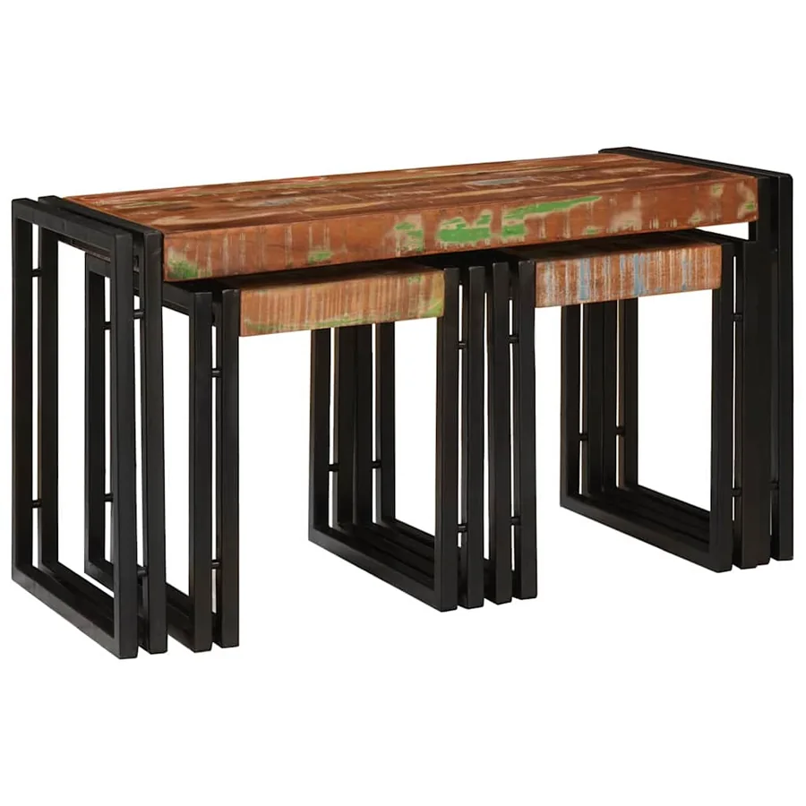 Table Gigogne 3 pcs Bois massif récupéré et métal