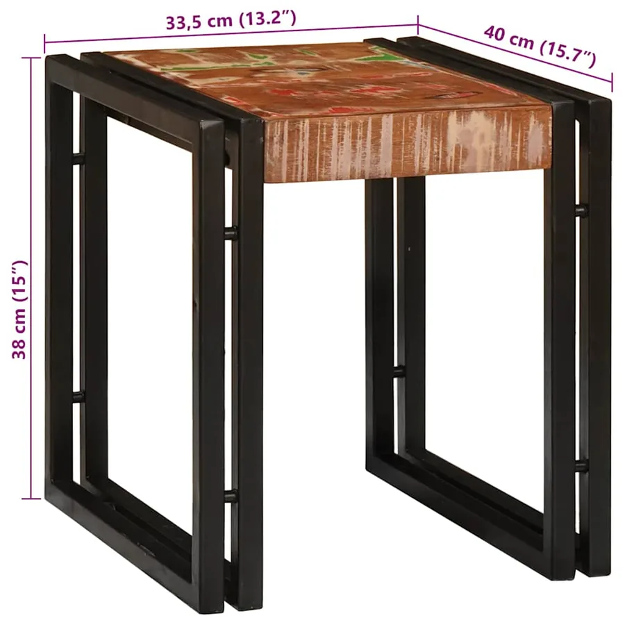 Table Gigogne 3 pcs Bois massif récupéré et métal - 11