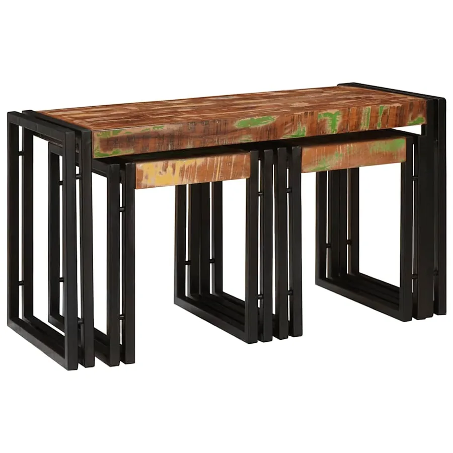 Table Gigogne 3 pcs Bois massif récupéré et métal - 2