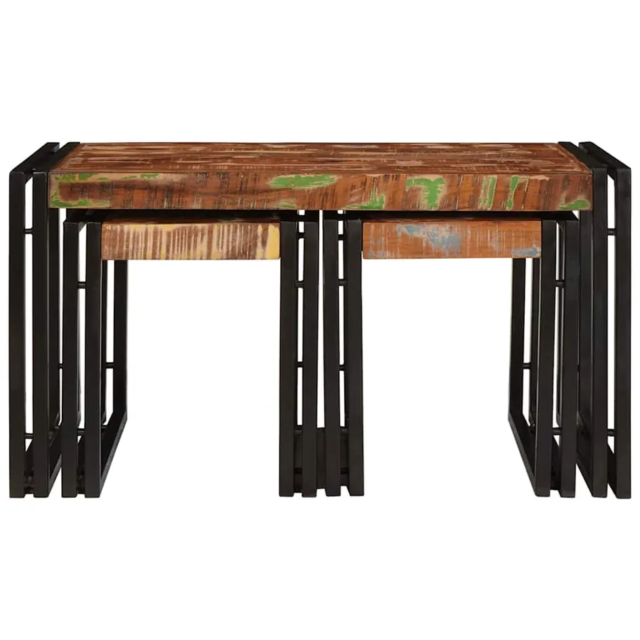 Table Gigogne 3 pcs Bois massif récupéré et métal - 5