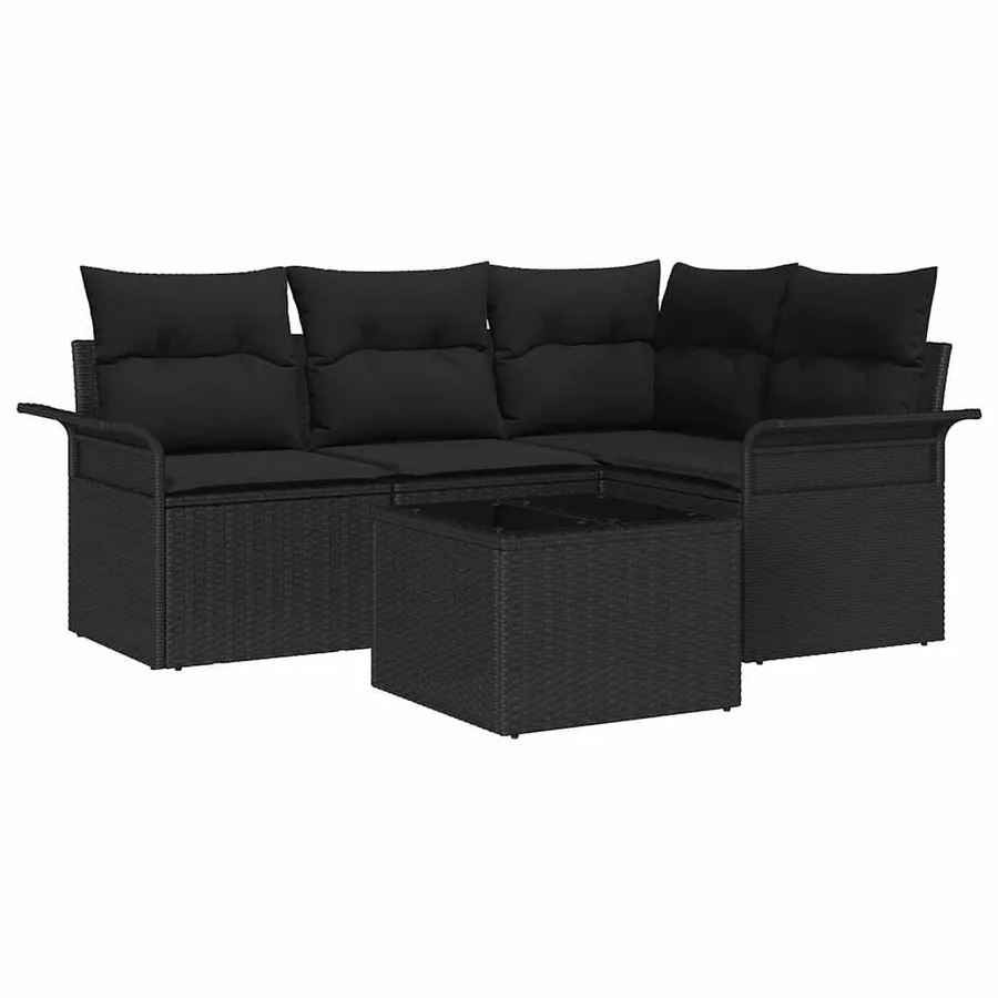 Ensemble de canapé de jardin avec coussin 5 pcs Noir polyrotin - 2