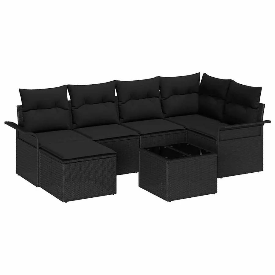Ensemble de canapé de jardin avec coussin 7 pcs Noir polyrotin - 2
