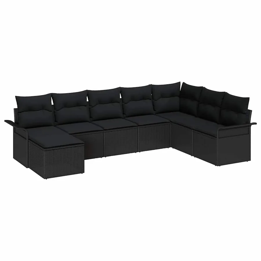 Ensemble de canapé de jardin avec coussin 8 pcs Noir polyrotin - 2