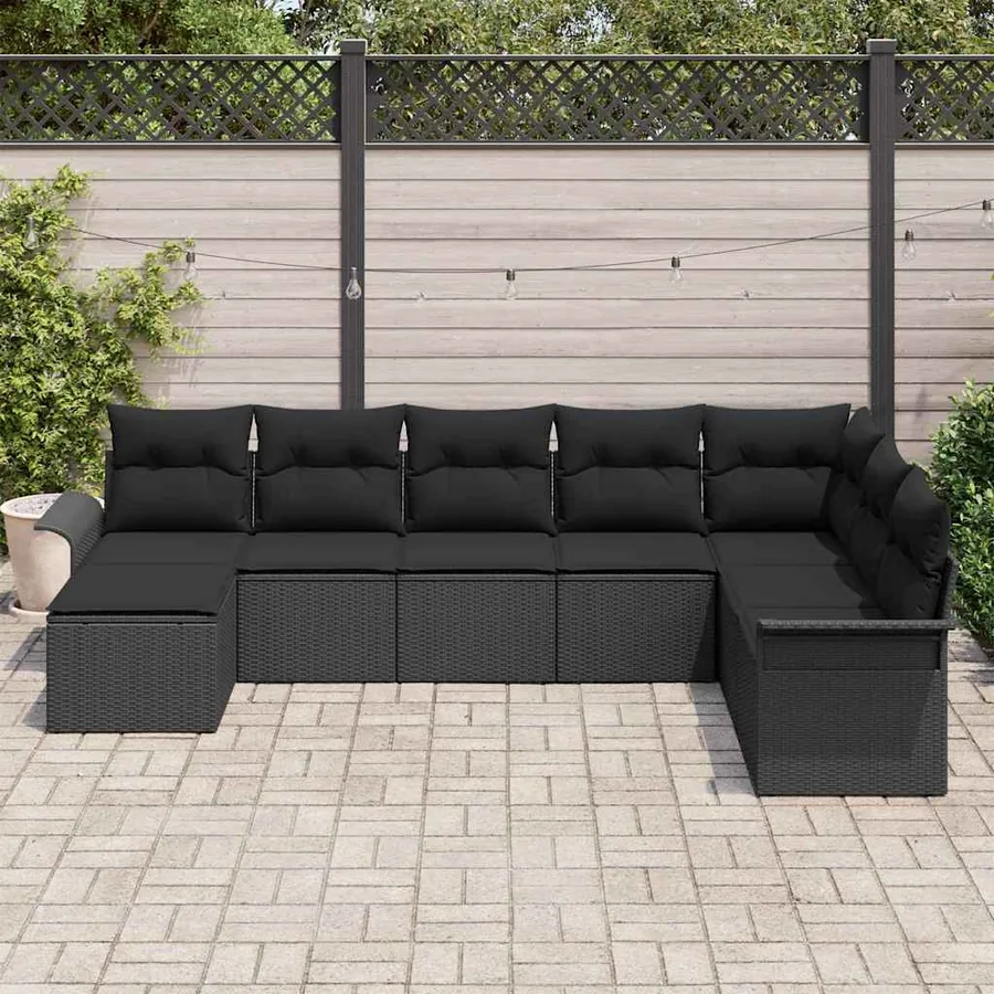 Ensemble de canapé de jardin avec coussin 8 pcs Noir polyrotin - 3