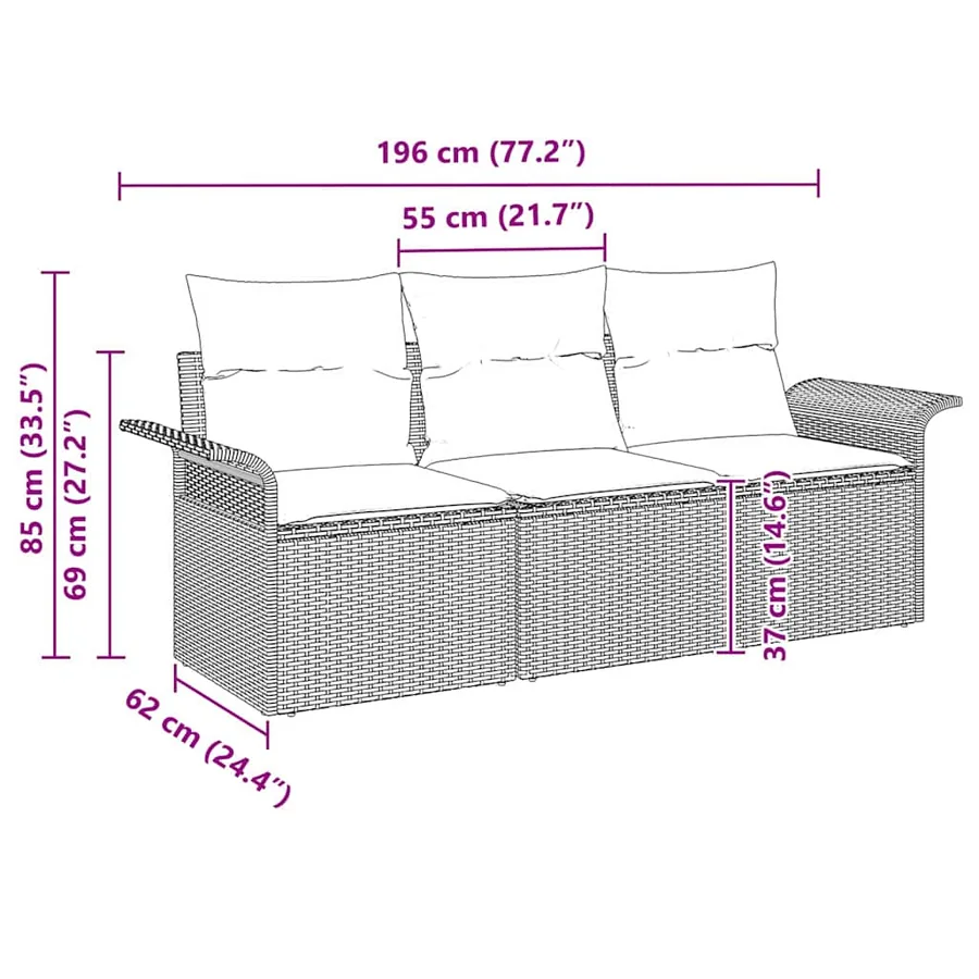 Ensemble de Canapés avec coussin 3 pcs Noir polyrotin - 9